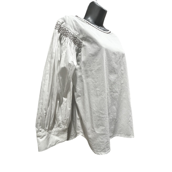 116. NWT Madewell Embroidered Poplin Balloon-Sleeve Top in white Medium - Picture 6 of 9